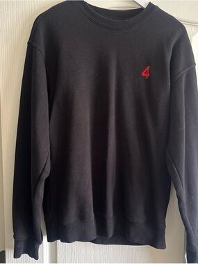 Men's Black Crewneck Sweater with Small Red Chest Detail